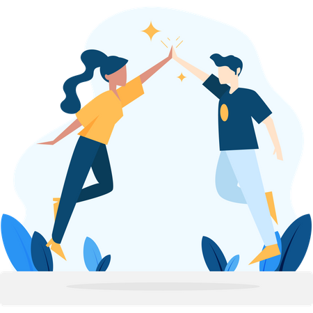 Free Boy and girl giving high-five to each other  イラスト