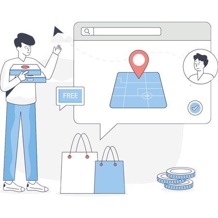 Free Boy is finding delivery location  Illustration