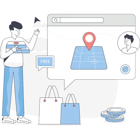 Free Boy is finding delivery location  Illustration