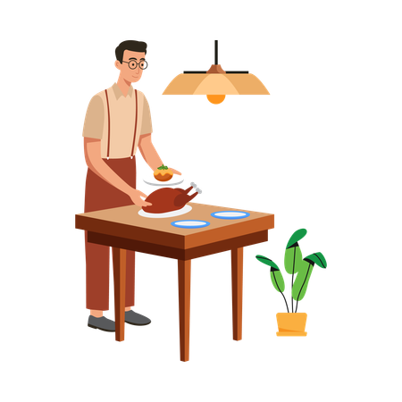 Free Boy showing chicken dish  Illustration