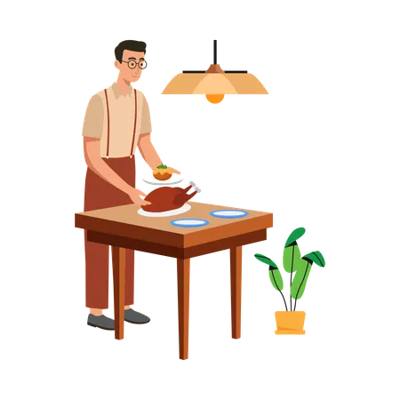 Free Boy showing chicken dish  Illustration