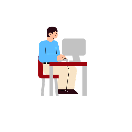 Free Boy Working At Office  일러스트레이션