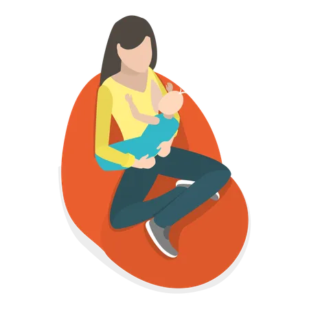 Free 3 D Isometric Flat Vector Illustration Of Breastfeeding Women Feed Infants With Breast Item 4 Illustration