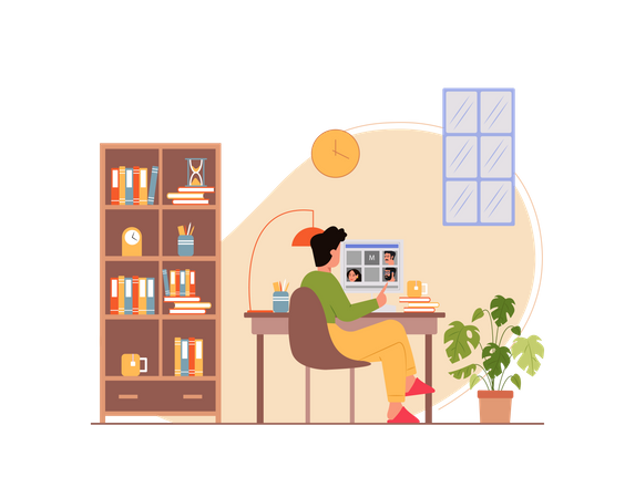 Free Businessman attending video conference  Illustration