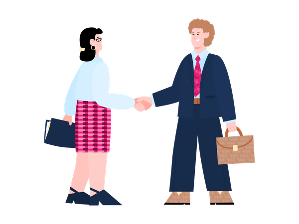 Free Businessman handshaking with Female employee  Illustration