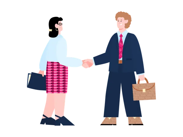 Free Businessman handshaking with Female employee  Illustration