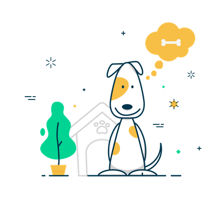 Free Cachorro pensando em osso  Ilustração
