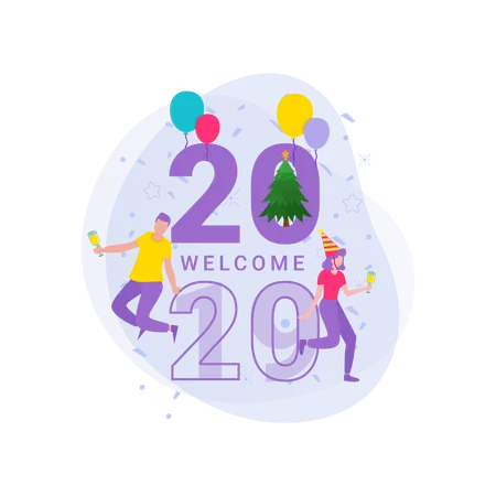 Free Flat Illustration To Celebrate Christmas And The 2020 New Year Party With Your Friends Illustration