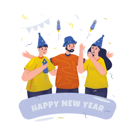 Free Celebrate New Year Party With Friends Vector Illustration Illustration