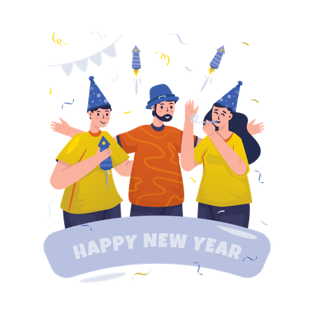 Free Celebrate New year party with friends  Illustration