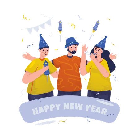 Free Celebrate New year party with friends  Illustration