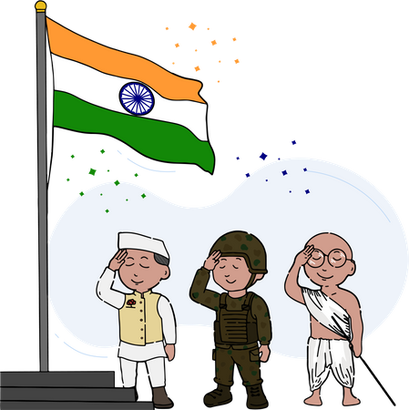 Free Leader politique indien, soldat et combattant de la liberté célébrant le jour de la république en hissant le drapeau indien  Illustration