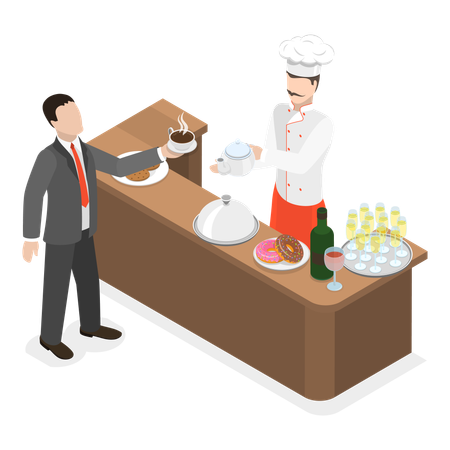 Free Chef sirviendo comida en el hotel  Ilustración