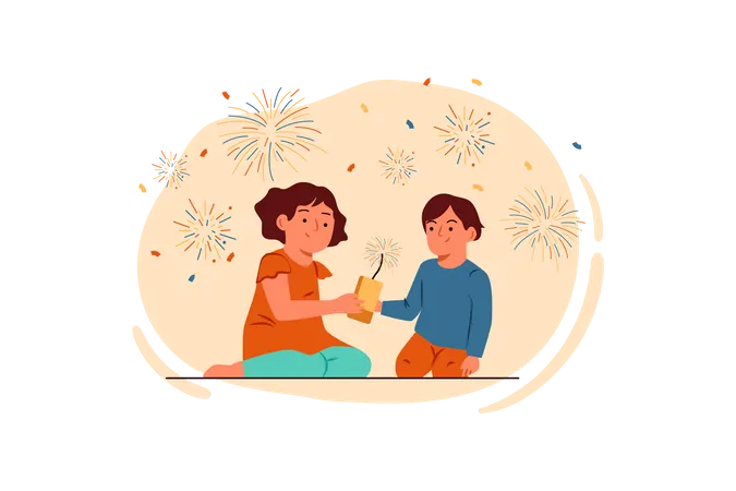 Free Children firing crackers  Illustration