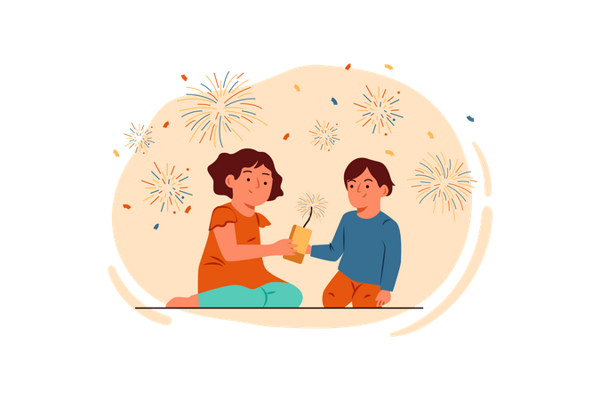 Free Children firing crackers  イラスト