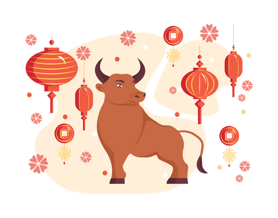 Free Chinese new year 2021 year of the ox - Chinese zodiac symbol  Illustration