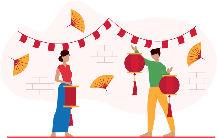 Free Chinesen dekorieren ihr Zuhause  Illustration