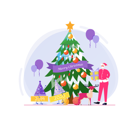 Free Christmas and Farewell party with Santa, change the year 2019 to 2020  Illustration
