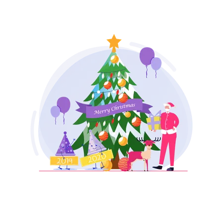 Free Christmas and Farewell party with Santa, change the year 2019 to 2020  Illustration