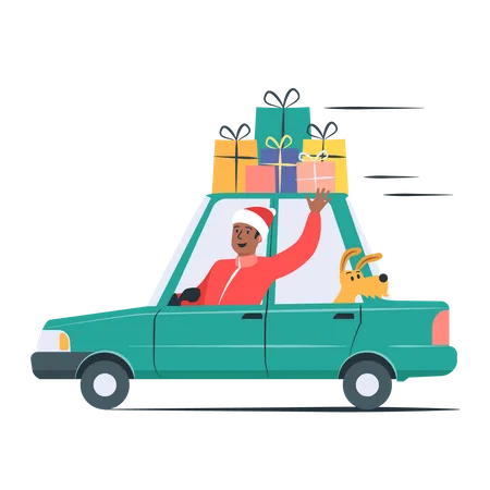 Free Christmas gift distribution by man  Illustration