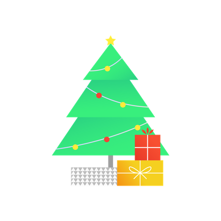 Free Christmas tree and gift  Illustration