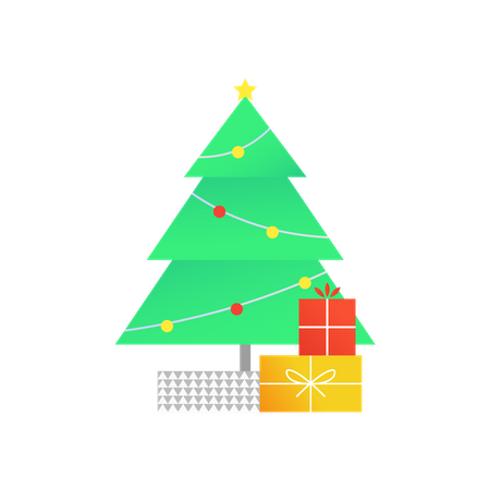 Free Christmas tree and gift  Illustration