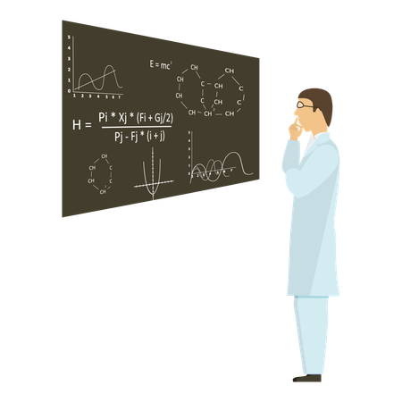 Free Científico tratando de resolver sumas científicas  Ilustración