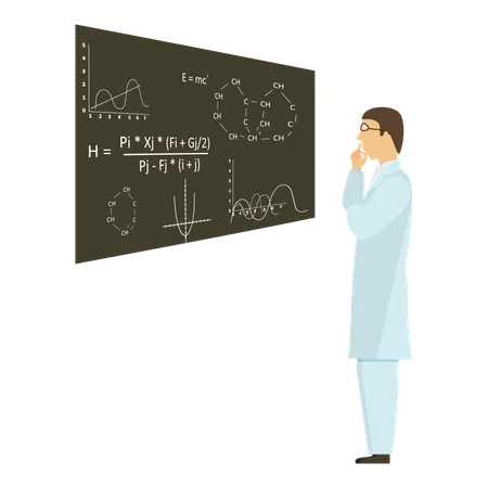 Free Científico tratando de resolver sumas científicas  Ilustración