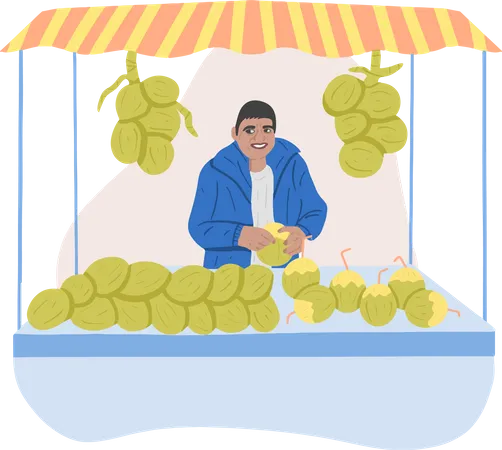 Free Coconut Vendor  Illustration