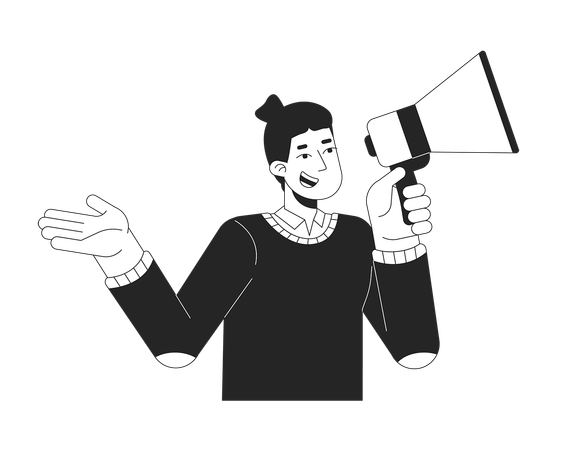 Free Communicative caucasian man talking through megaphone  Illustration