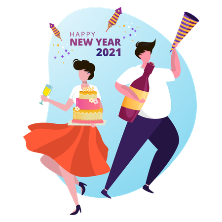 Free Couple celebrate new year party  Illustration