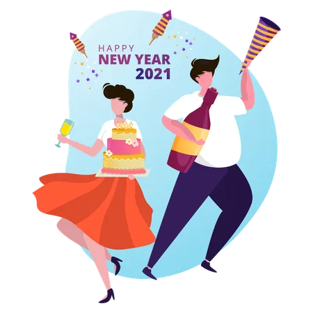 Free Couple celebrate new year party  Illustration