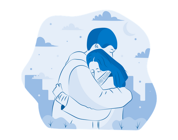 Free Couple Hugging in City Illustration