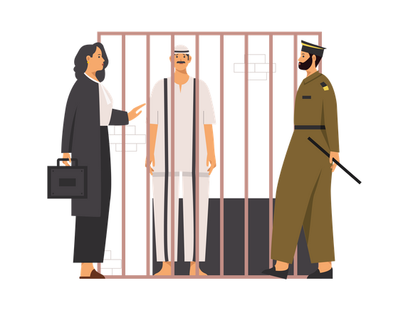 Free Criminal talking to lawyer about bail along with police  Illustration