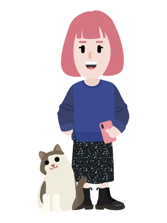 Free Dame mit Katze  Illustration