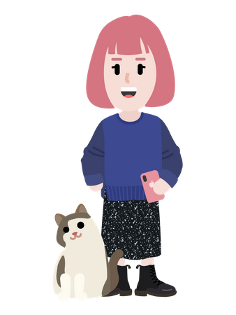 Free Dame mit Katze  Illustration