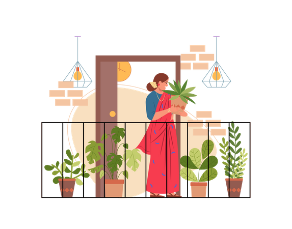 Free Dame qui fait du jardinage  Illustration