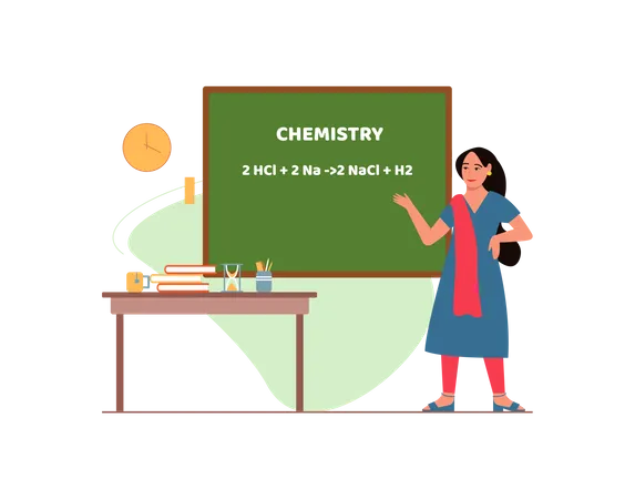 Free Dame unterrichtet Chemie in der Schule  Illustration