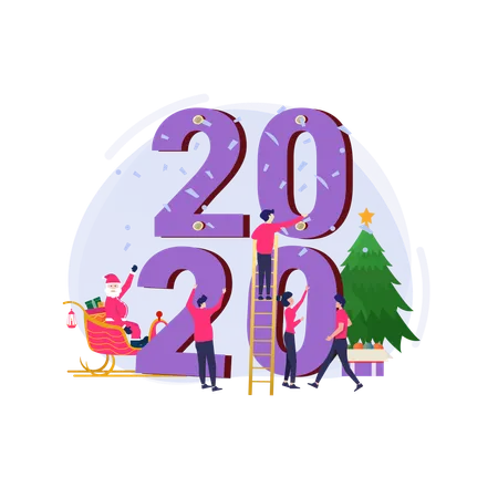 Free Decora il numero 2020 per festeggiare il Natale e il nuovo anno 2020  Illustration