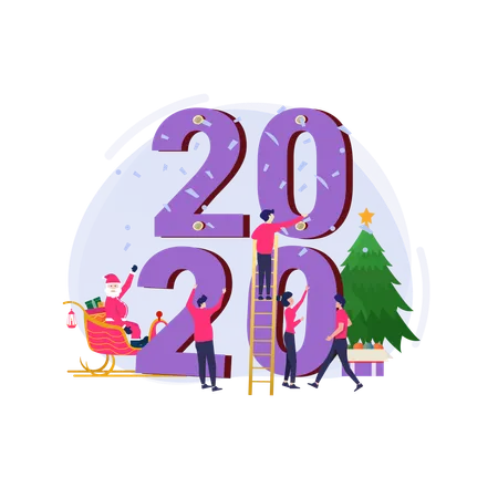 Free Flat Design Illustration Of Decorate The 2020 Number To Celebrate Christmas And The New Year 2020 Illustration