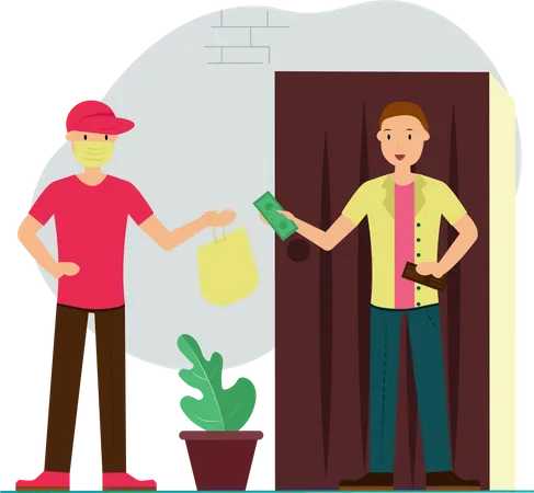 Free Delivery boy delivered Groceries And Medicines to home with precaution  Illustration