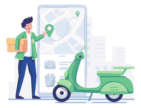 Free Delivery man checking delivery drop off location  Illustration