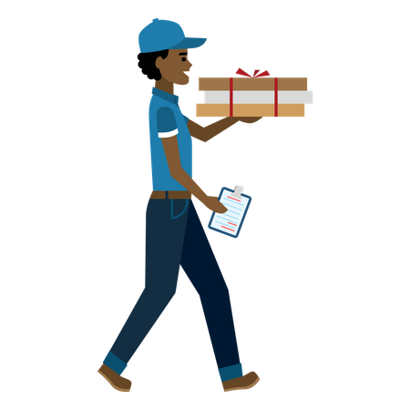 Free Delivery person walking with package Illustration