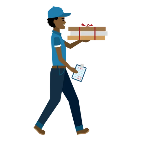Free Delivery person walking with package Illustration