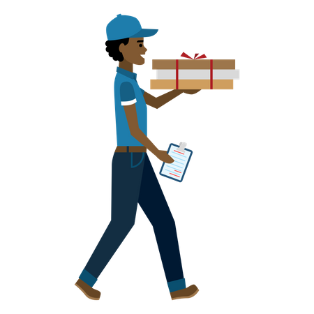 Free Delivery person walking with package  Illustration