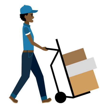 Free Deliveryman pushing cart  Illustration