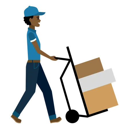 Free Deliveryman pushing cart  Illustration