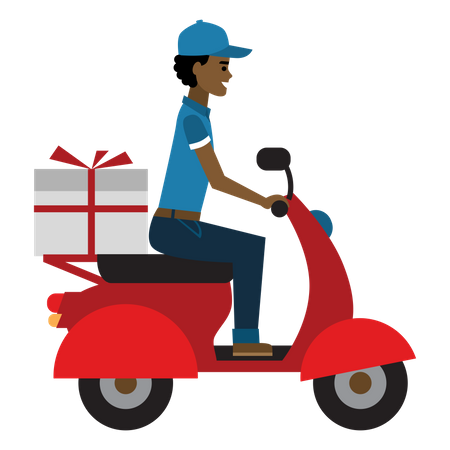 Free Deliveryman riding scooter  Illustration