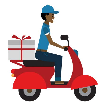 Free Deliveryman riding scooter  Illustration