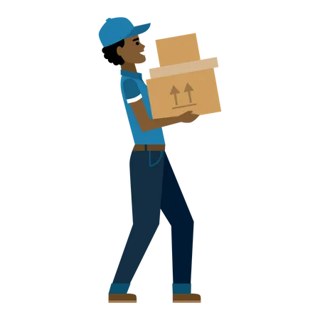 Free Deliveryman walking with box  Illustration
